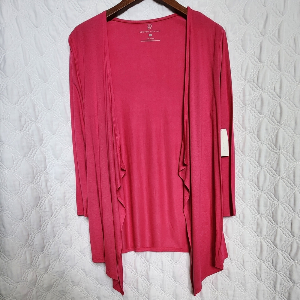 New York & Company Women's Pink Open Front Cardigan